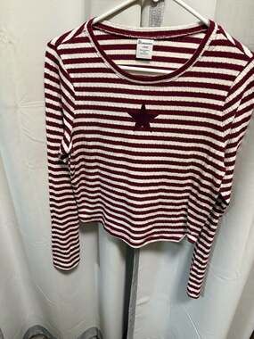 C0023 No Boundaries Graphic Striped Pointelle Top with Long Sleeves, Women's - .